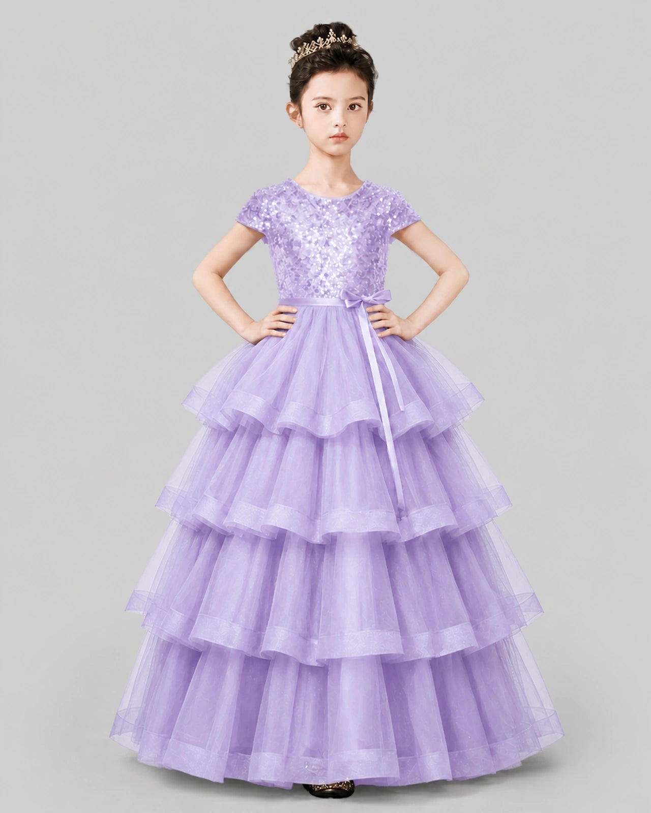 Lilac Tulle Ball Gown Pageant Dress Front View