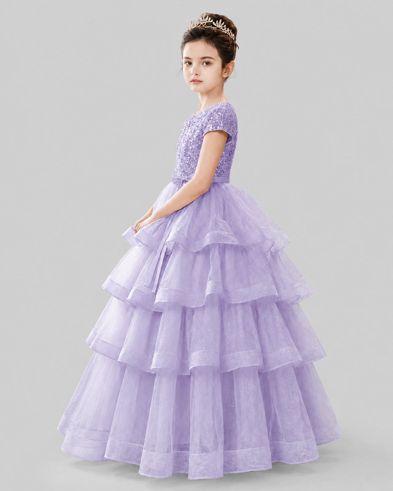 Lilac Tulle Ball Gown Pageant Dress Side View