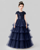 Navy Blue Tulle A-line Pageant Dress Front View
