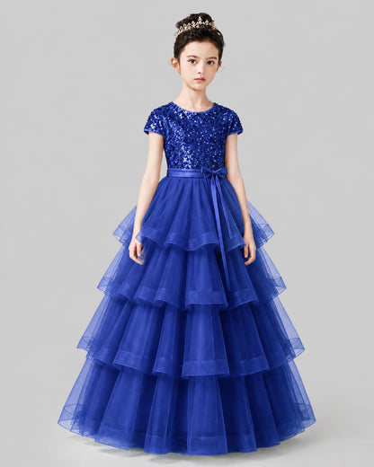 Royal Blue Tulle Ball Gown Pageant Dress Front View