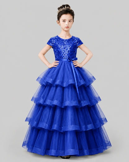 Royal Blue Tulle Ball Gown Pageant Dress Front View