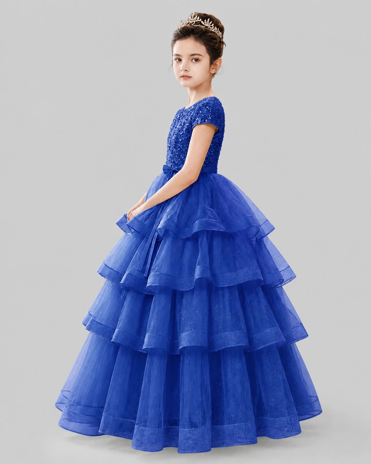 Royal Blue Tulle Ball Gown Pageant Dress Side View