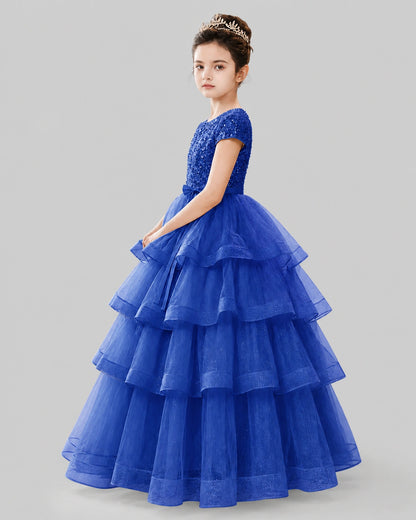 Royal Blue Tulle Ball Gown Pageant Dress Side View