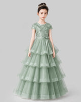 Sage Green Tulle A-line Pageant Dress Front View