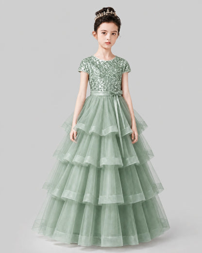 Sage Green Tulle A-line Pageant Dress Front View