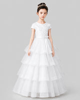 White Tulle Ball Gown Pageant Dress Front View