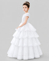 White Tulle Ball Gown Pageant Dress Side View