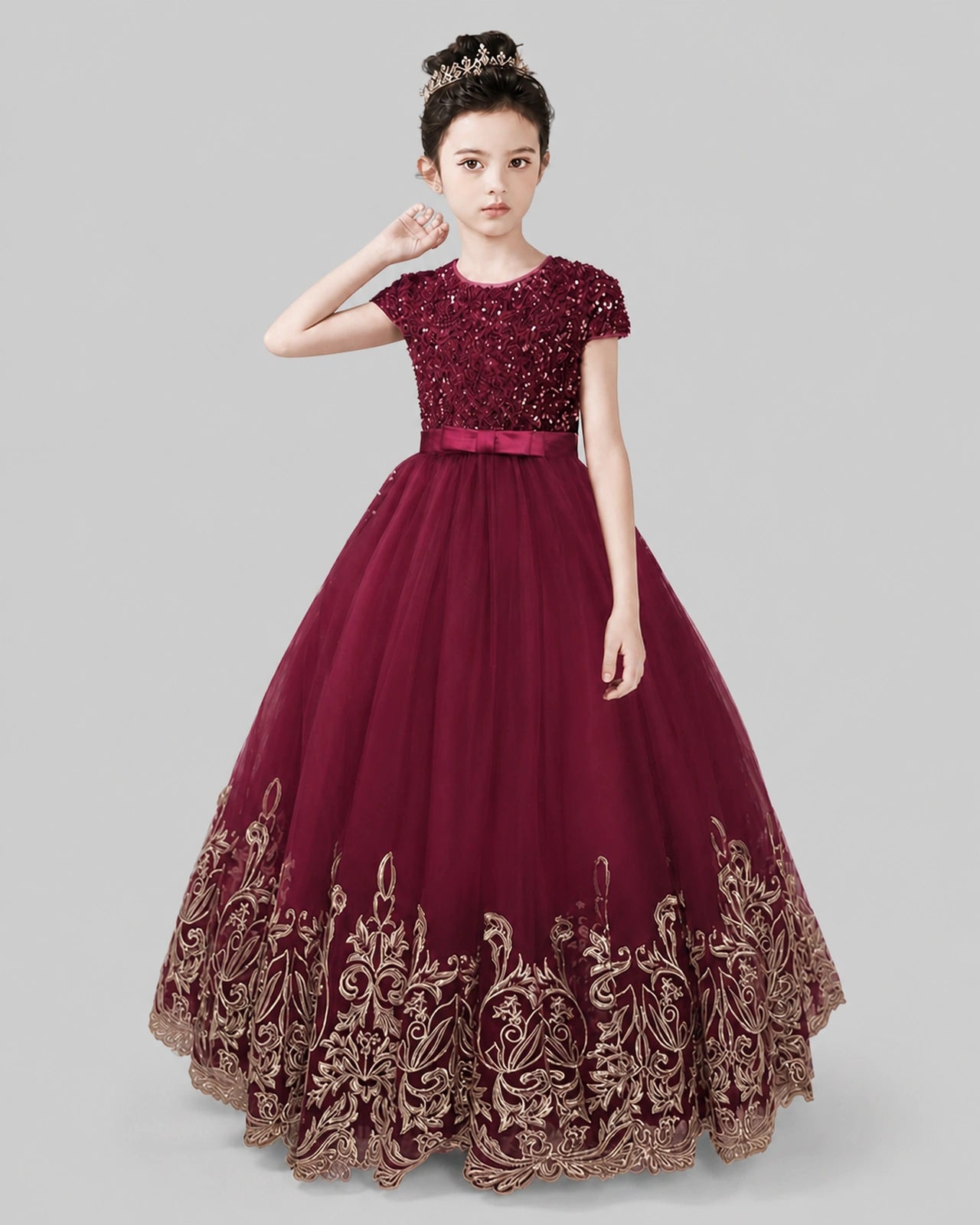 Dideyttawl Pageant Dress with 3D Floral Appliques and Sparkly Sequins Image principale du produit