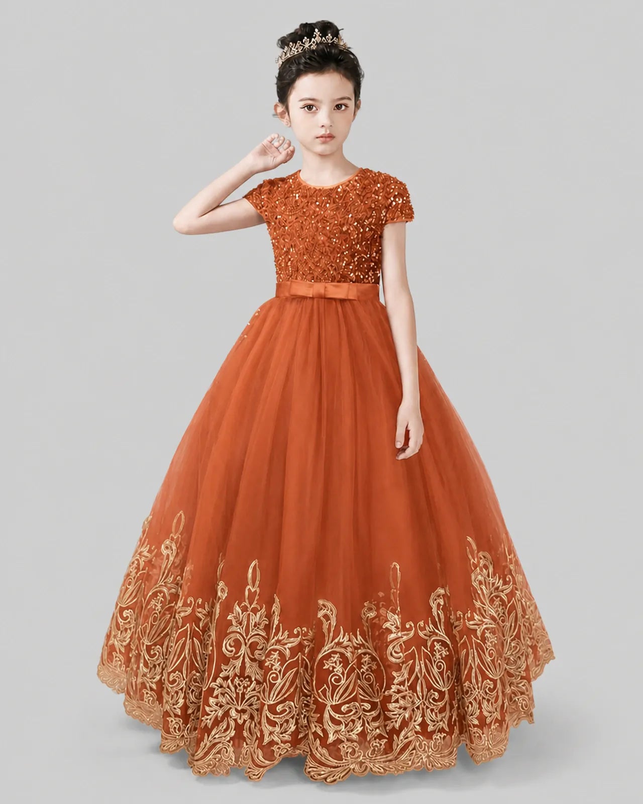 Burnt Orange Tulle A-line Pageant Dress Front View