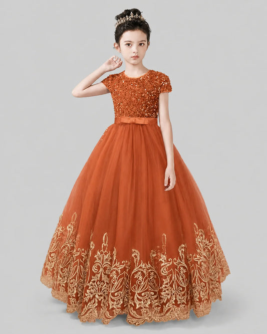 Burnt Orange Tulle A-line Pageant Dress Front View