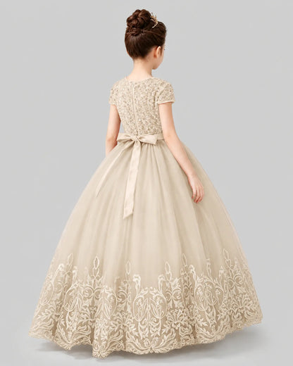 Champagne Tulle Ball Gown Pageant Dress Back View
