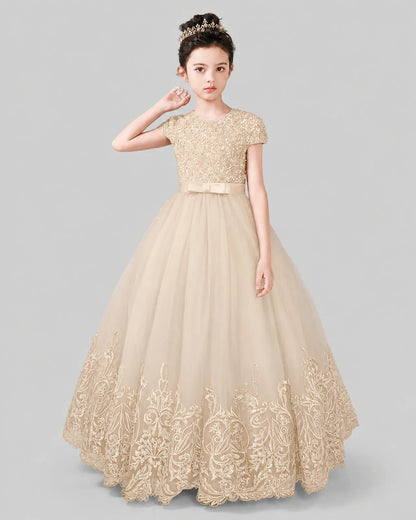 Champagne Tulle Ball Gown Pageant Dress Front View