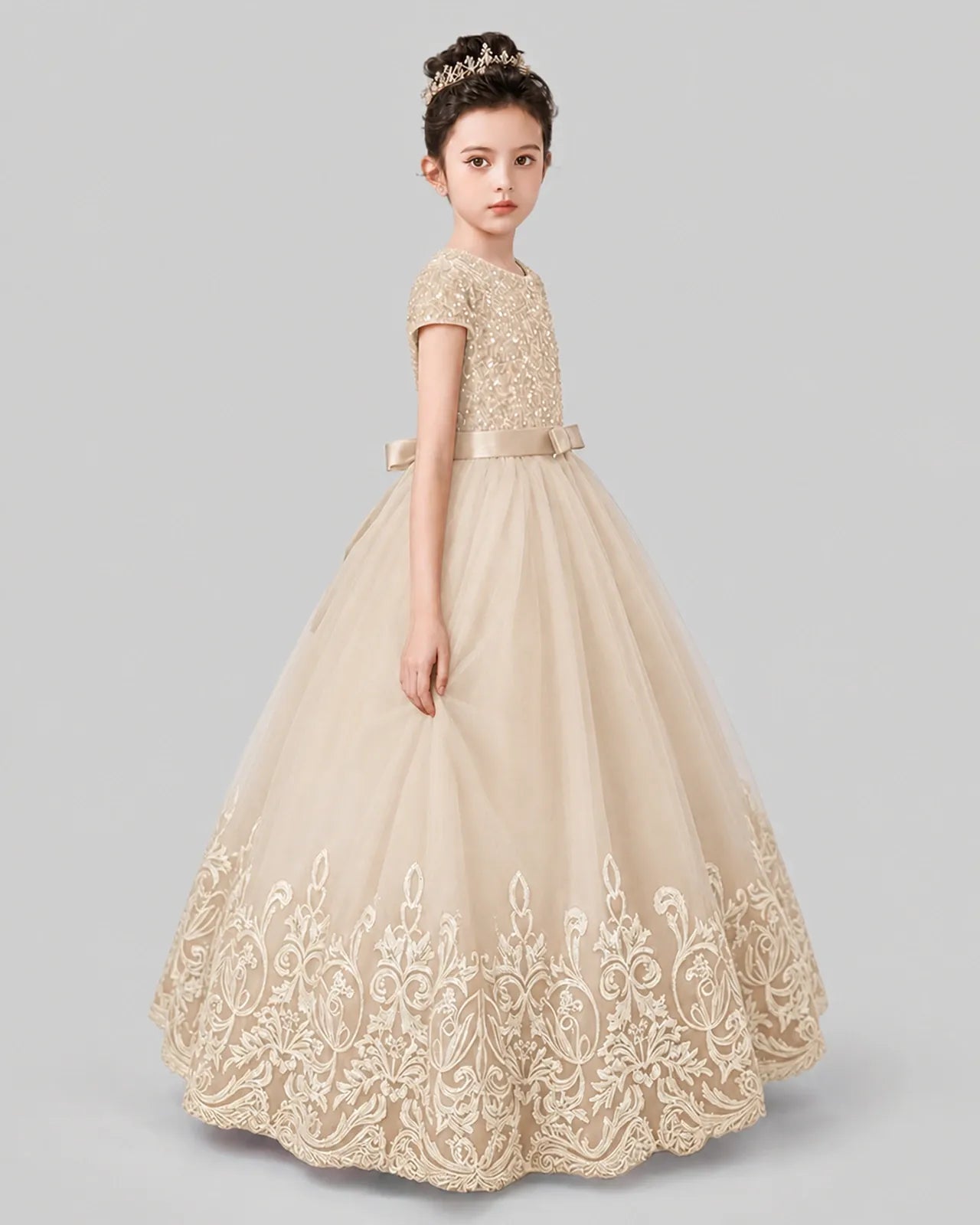 Champagne Tulle Ball Gown Pageant Dress Side View