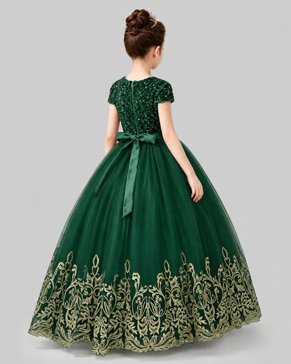 Dark Green Tulle Ball Gown Pageant Dress Back View