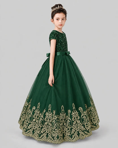 Dark Green Tulle Ball Gown Pageant Dress Side View