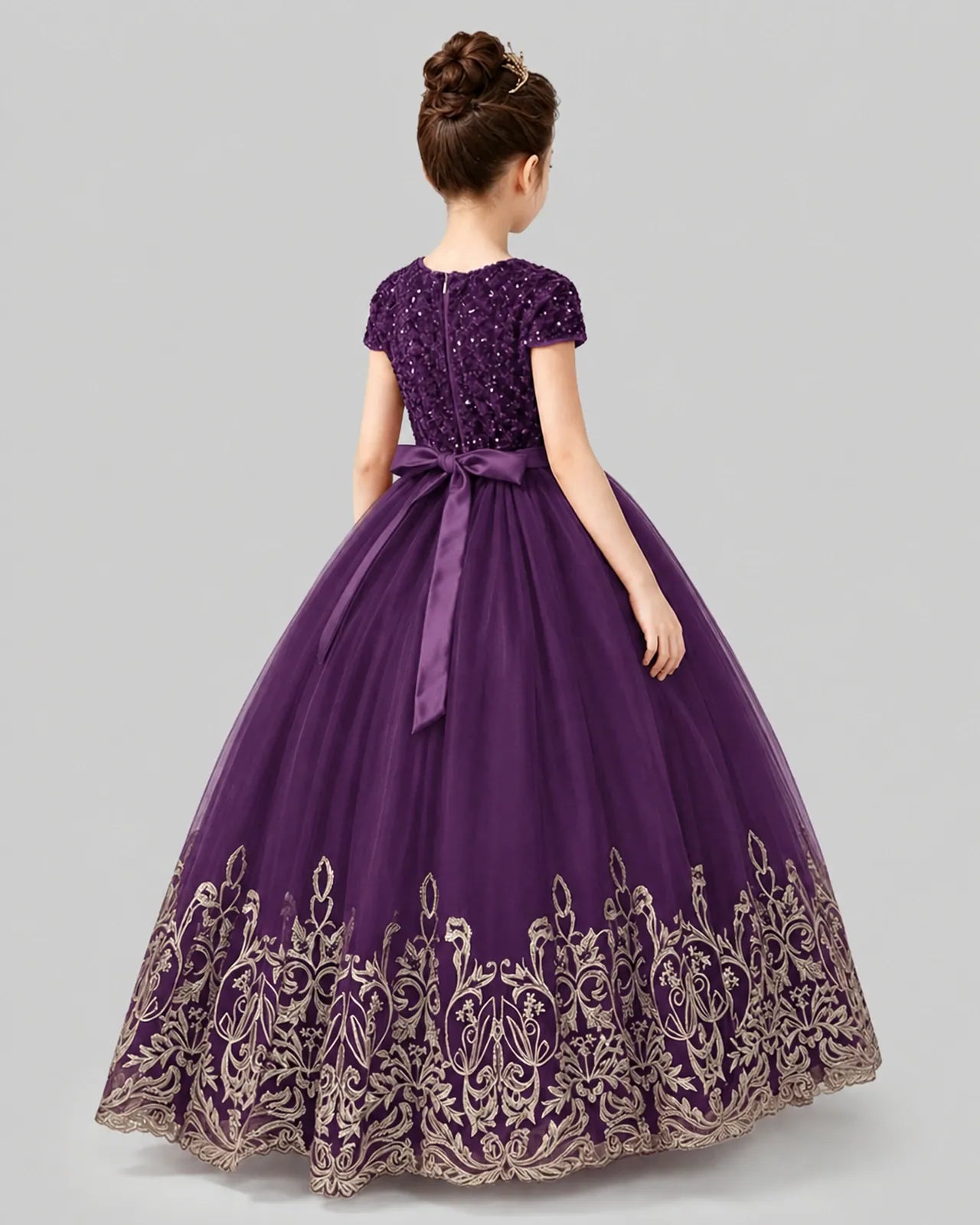 Grape Tulle Ball Gown Pageant Dress Back View