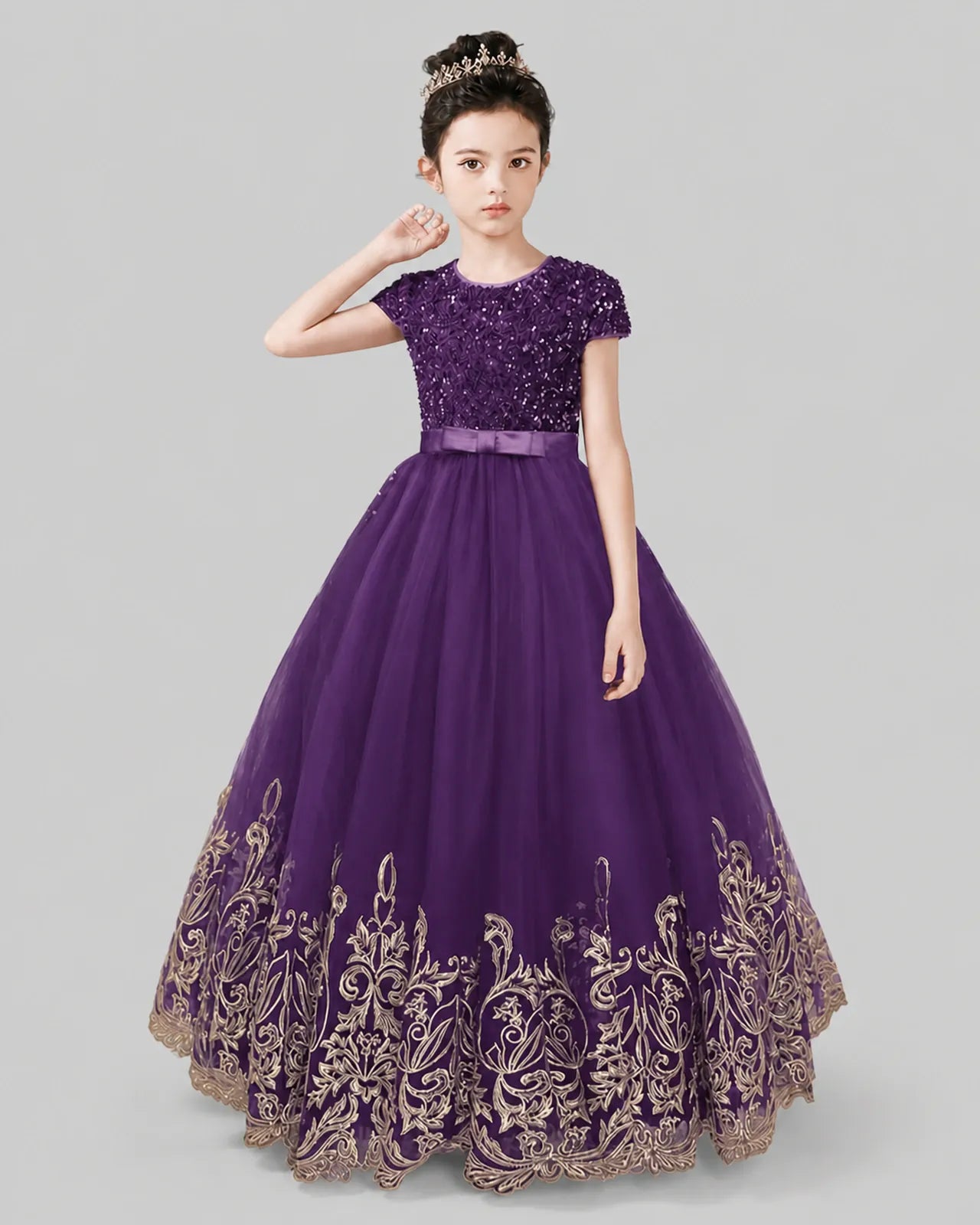 Grape Tulle Ball Gown Pageant Dress Front View