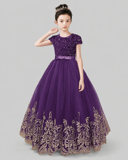 Grape Tulle Ball Gown Pageant Dress Front View