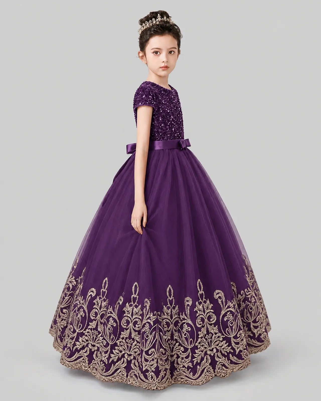 Grape Tulle Ball Gown Pageant Dress Side View