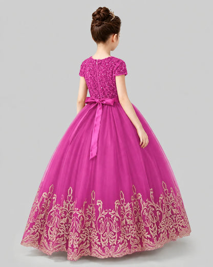 Hot Pink Tulle Ball Gown Pageant Dress Back View