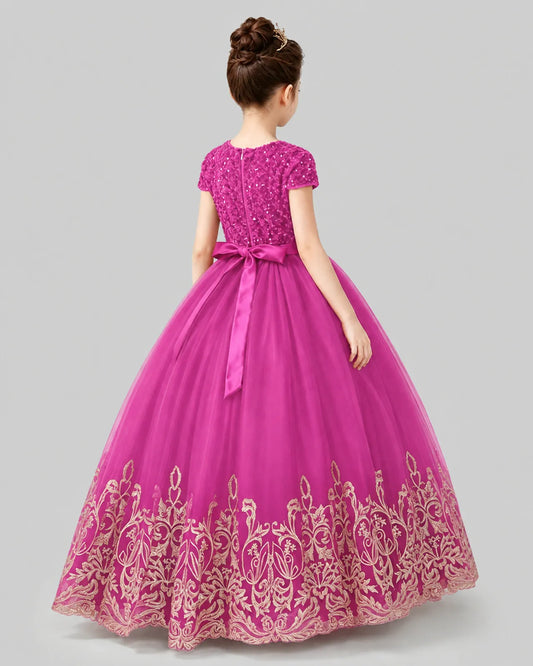 Hot Pink Tulle Ball Gown Pageant Dress Back View