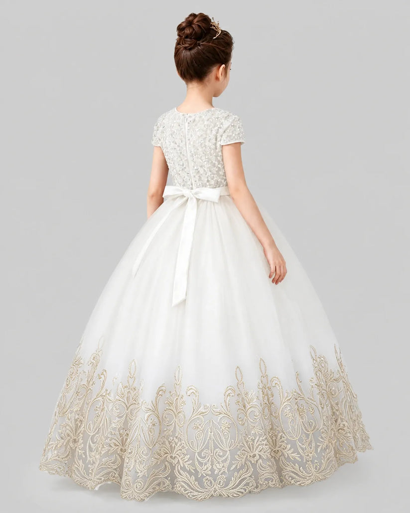 Ivory Tulle Ball Gown Pageant Dress Back View