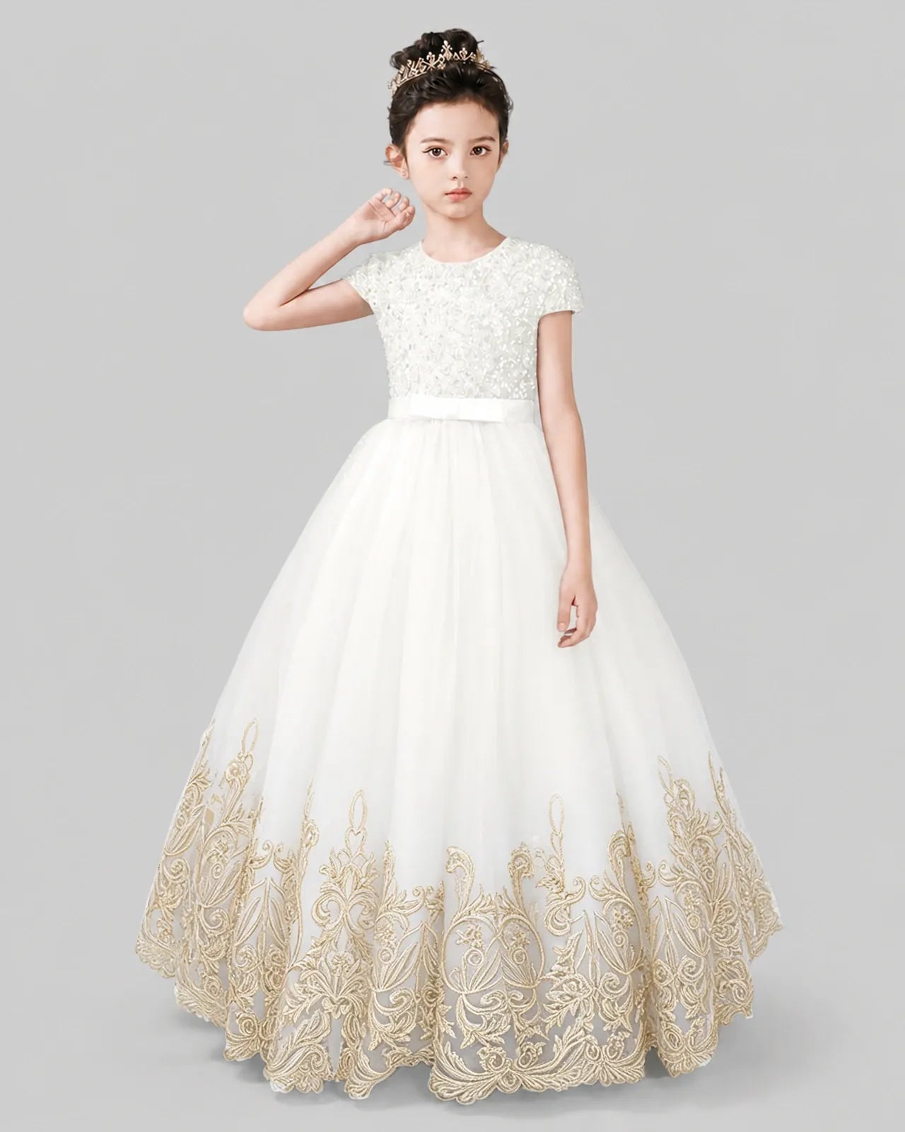 Ivory Tulle Ball Gown Pageant Dress Front View