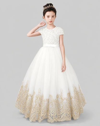 Ivory Tulle Ball Gown Pageant Dress Front View