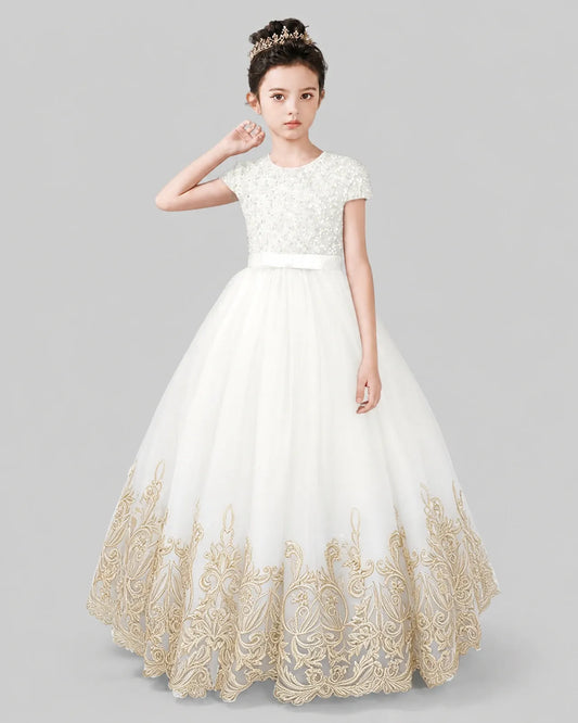 Ivory Tulle Ball Gown Pageant Dress Front View