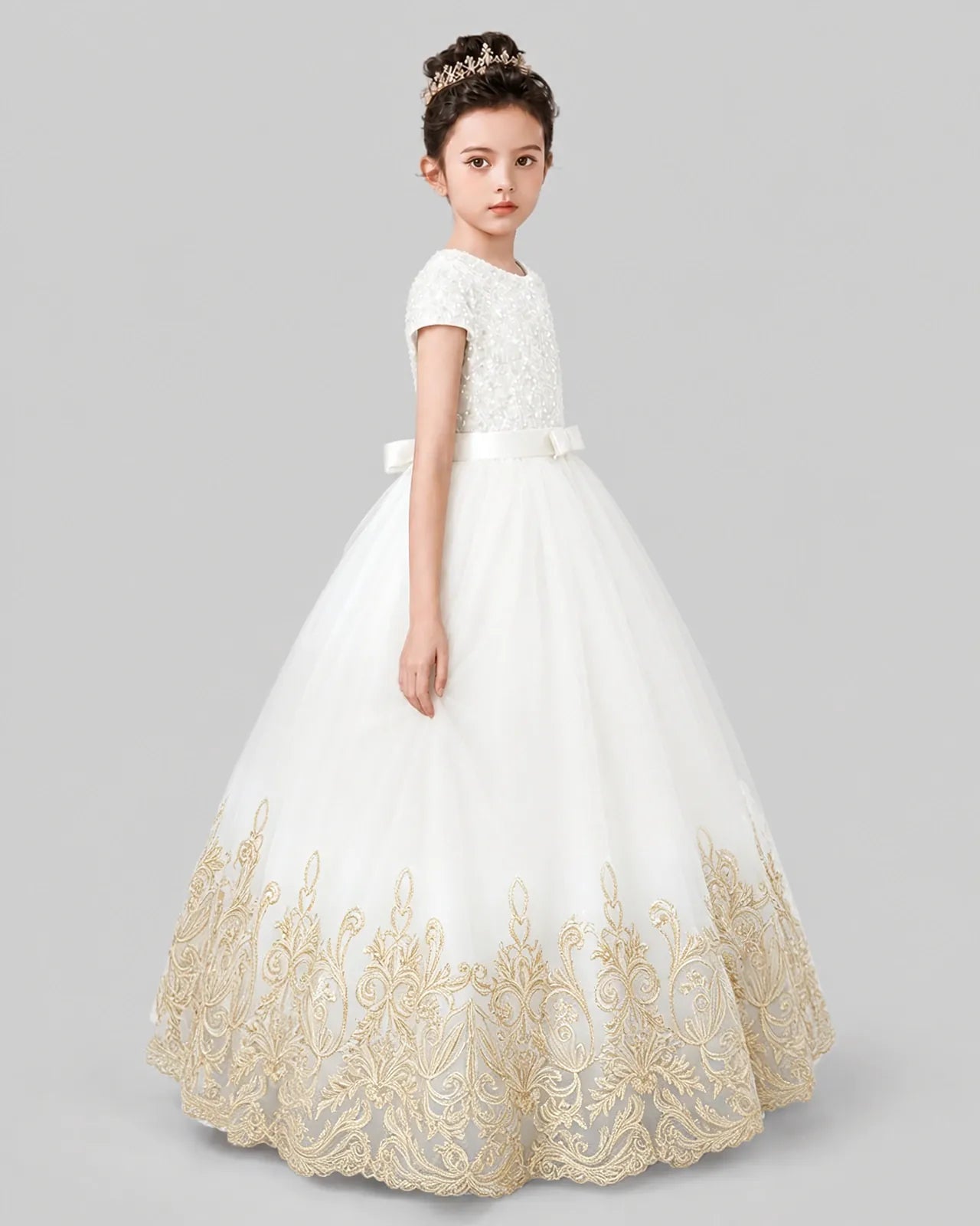 Ivory Tulle Ball Gown Pageant Dress Side View