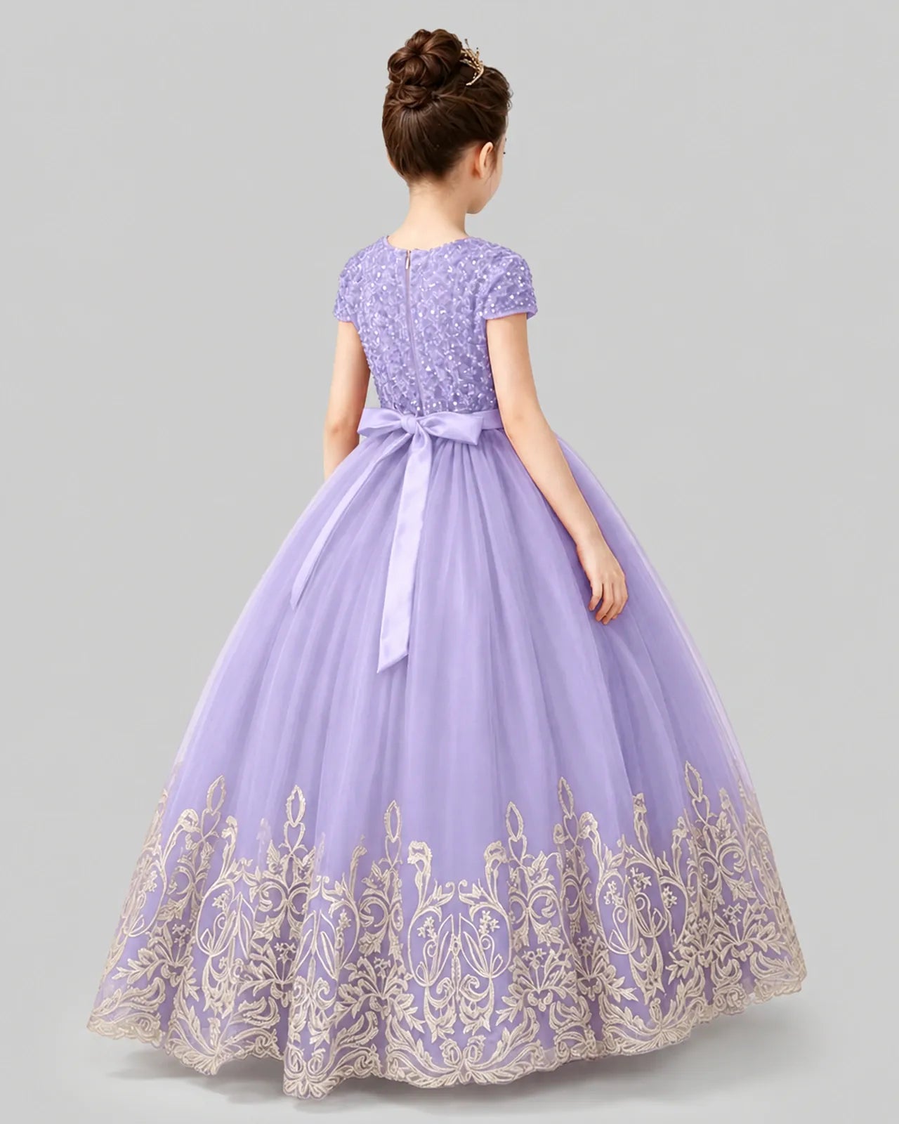 Lilac Tulle Ball Gown Pageant Dress Back View