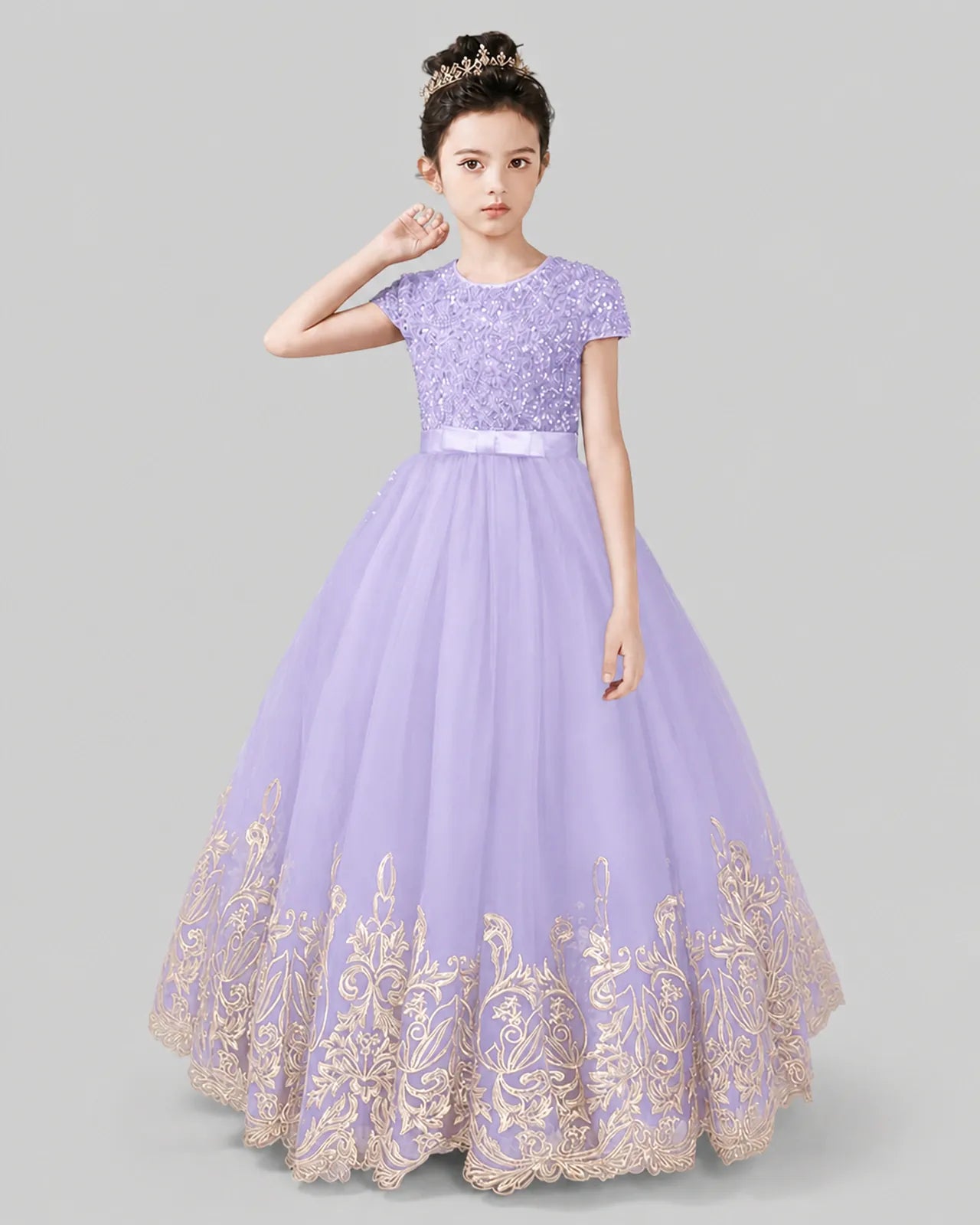 Lilac Tulle Ball Gown Pageant Dress Front View
