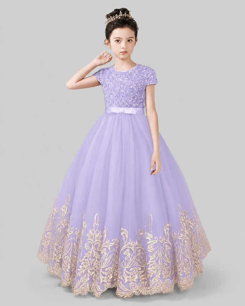 Lilac Tulle Ball Gown Pageant Dress Front View