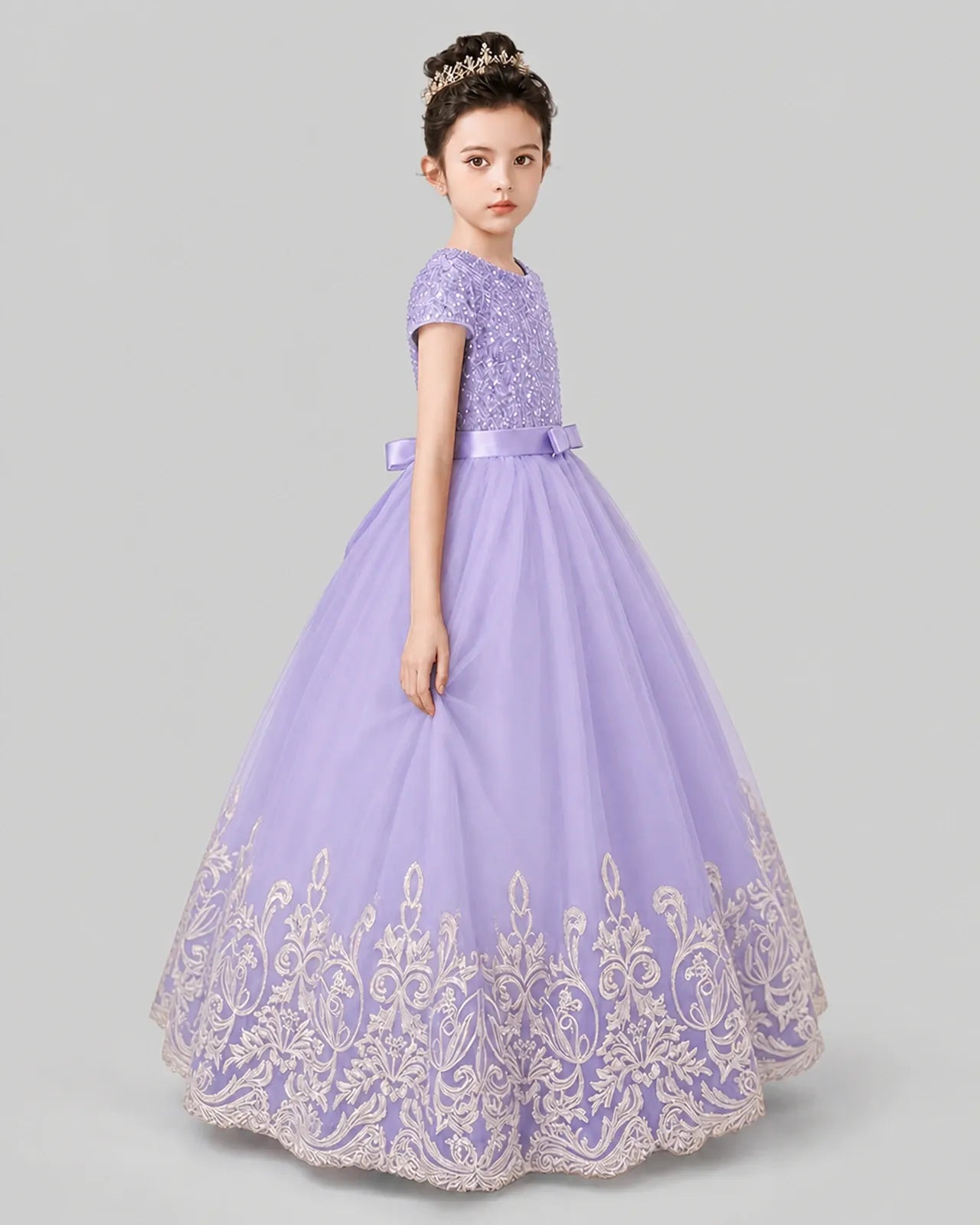 Lilac Tulle Ball Gown Pageant Dress Side View
