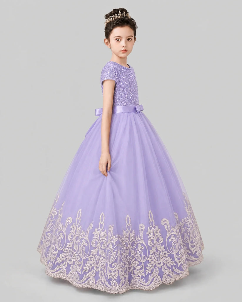 Lilac Tulle Ball Gown Pageant Dress Side View