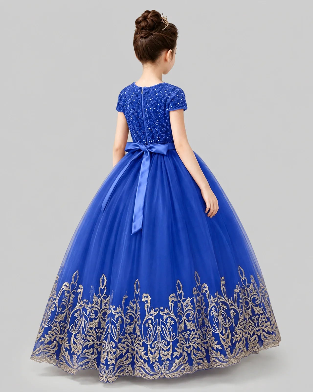 Royal Blue Tulle Ball Gown Pageant Dress Back View