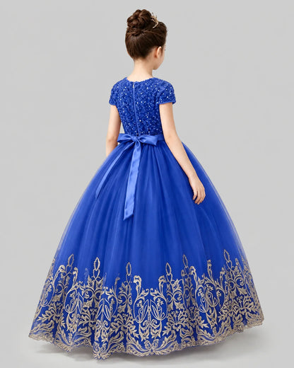 Royal Blue Tulle Ball Gown Pageant Dress Back View