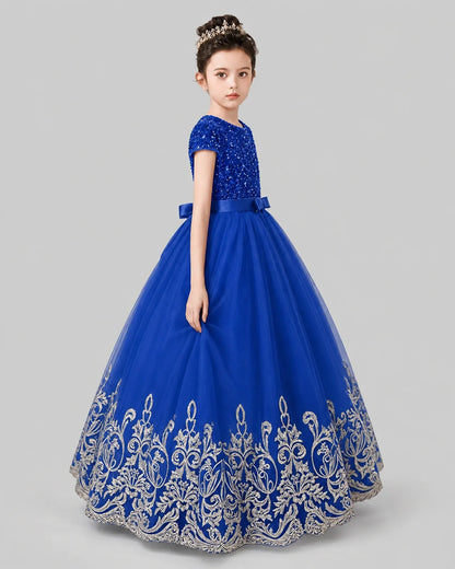 Royal Blue Tulle Ball Gown Pageant Dress Side View