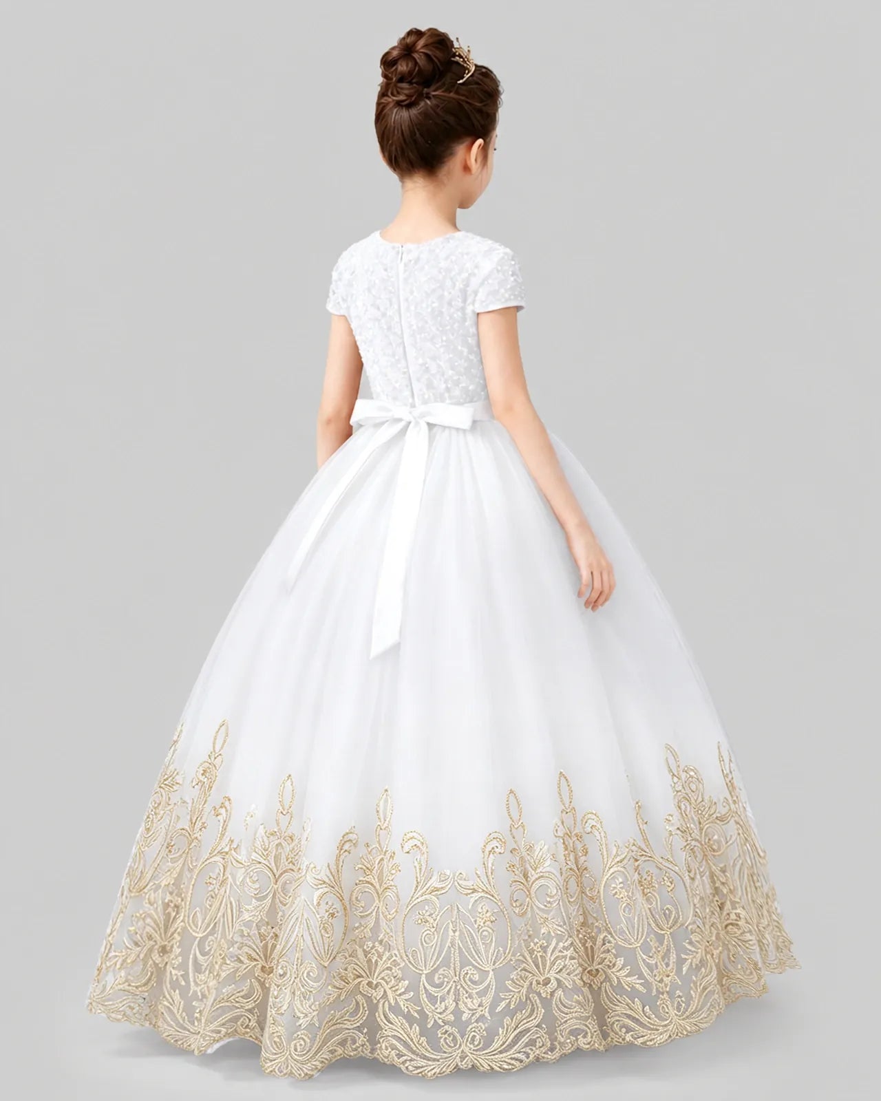 White Tulle Ball Gown Pageant Dress Back View