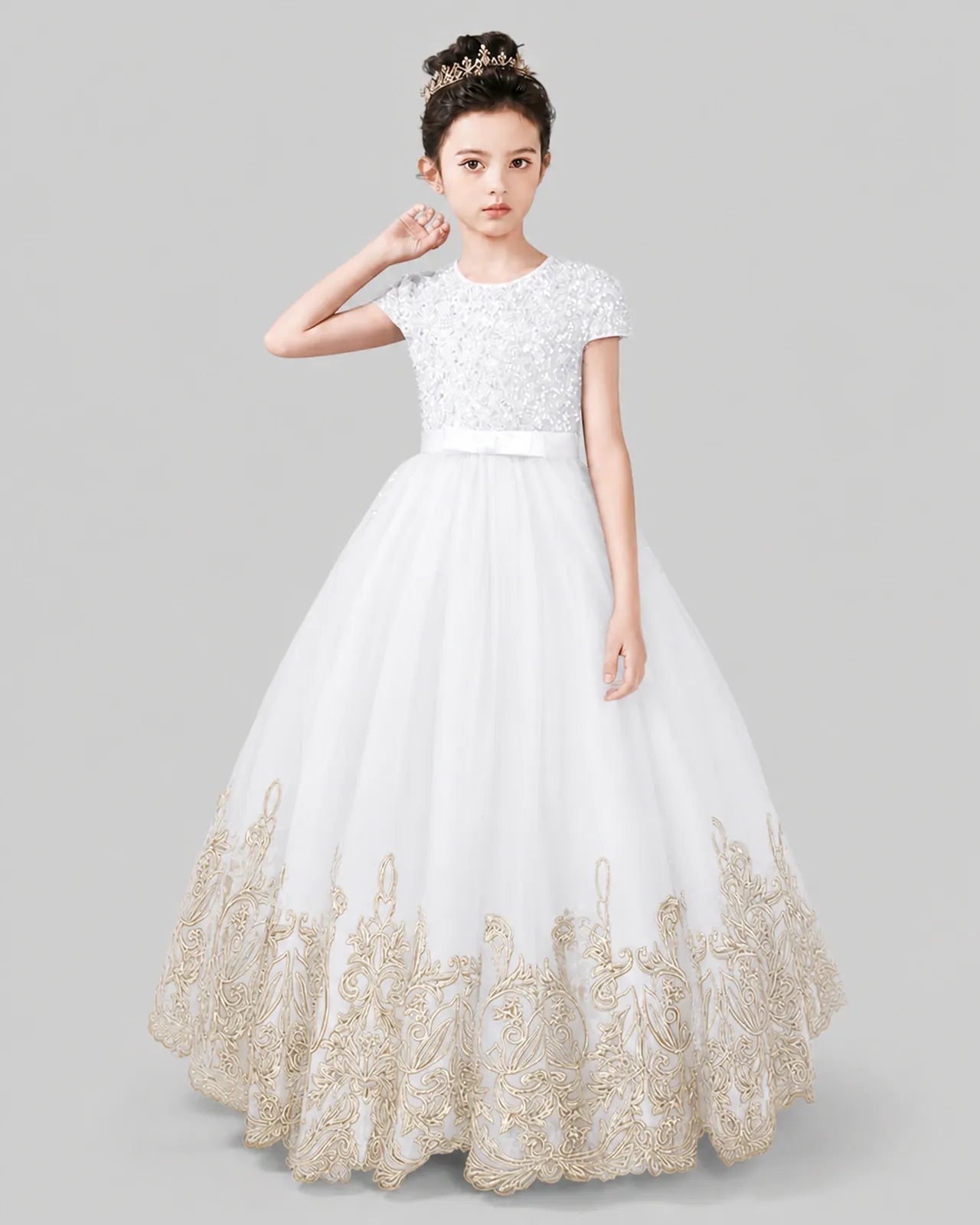 White Tulle A-line Pageant Dress Front View