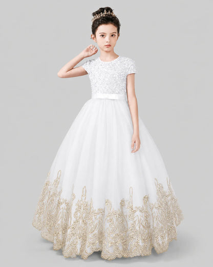 White Tulle A-line Pageant Dress Front View
