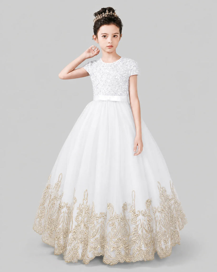 White Tulle A-line Pageant Dress Front View