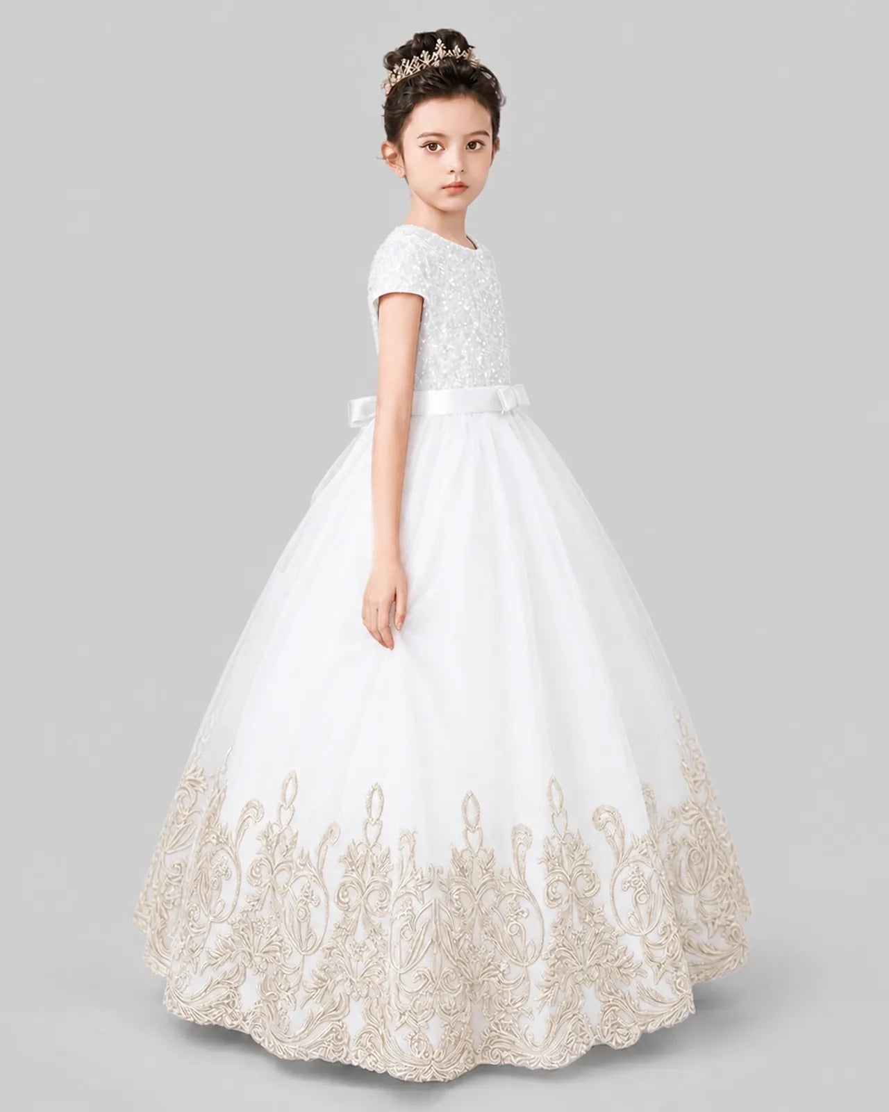 White Tulle Ball Gown Pageant Dress Side View