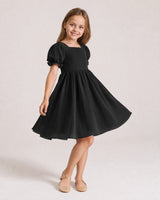 Black Chiffon A-line Flower Girl Dress Front View