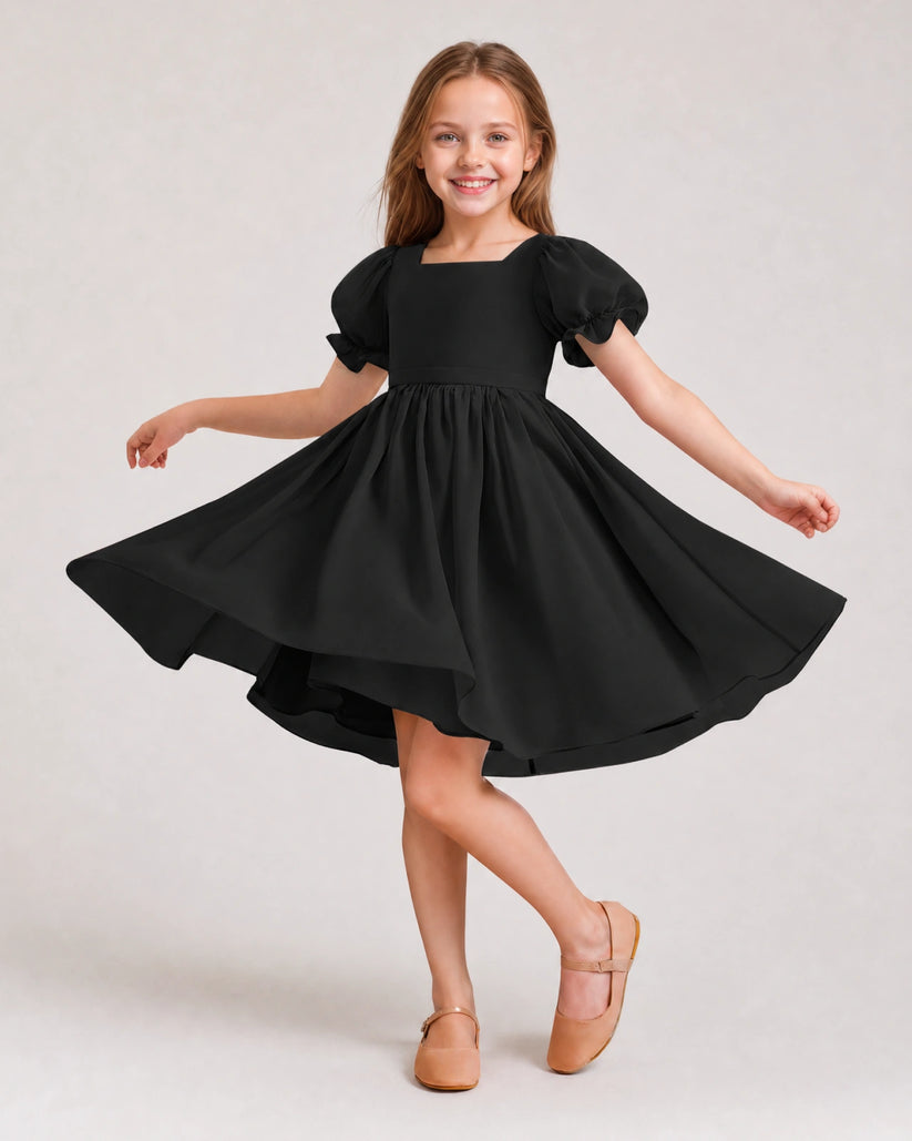 Black Chiffon A-line Flower Girl Dress Front View