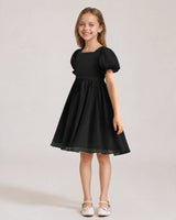 Black Chiffon A-line Flower Girl Dress Front View