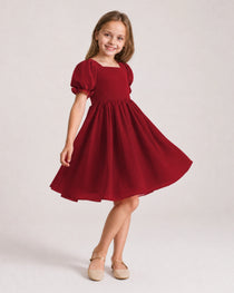 Dideyttawl Sage Green Chiffon Puff Sleeve Knee Length Flower Girl Dress Bow Back Junior Bridesmaid Dress