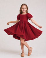 Burgundy Satin A-line Flower Girl Dress Front View