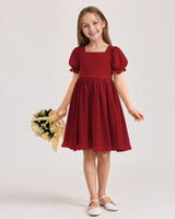 Burgundy Chiffon A-line Flower Girl Dress Front View