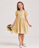 Champagne Chiffon A-line Flower Girl Dress Front View